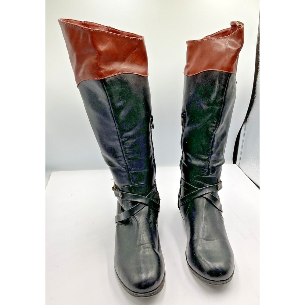 Rampage Women's Knee High Faux Leather Boots Black Brown Size 9M